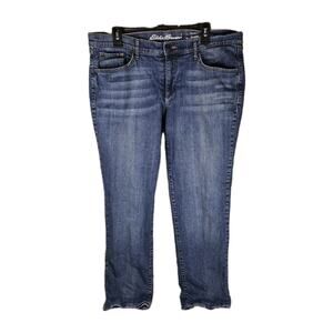 Eddie Bauer Women’s 14 Flannel Lined Jeans Dark Wash Straight Leg Stretch Winter